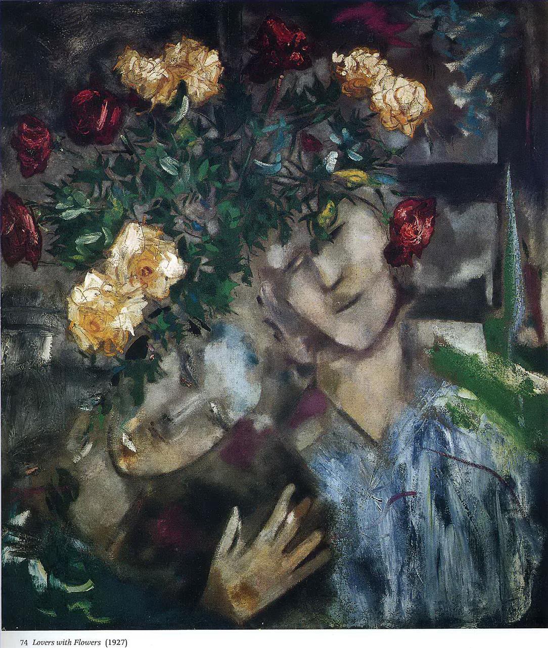Lovers with Flowers Zeitgenosse Marc Chagall Ölgemälde